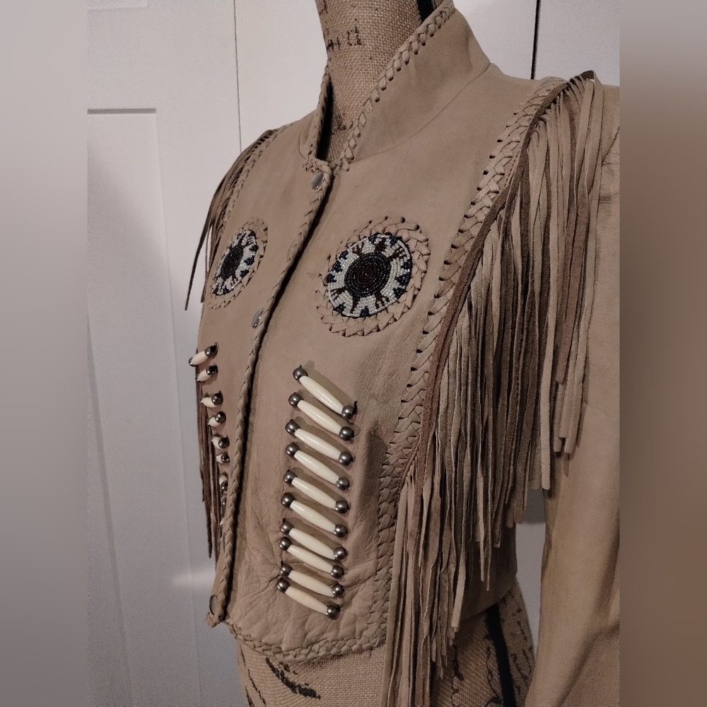 Vintage Leather Fringe Beaded Hot Leathers Leather Jacket Women's Size S - Picture 2 of 6